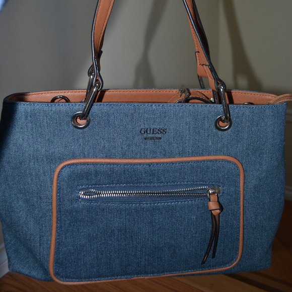BRAND NEW GUESS Nikolai Denim Bag Purse Satchel - Picture 1 of 10